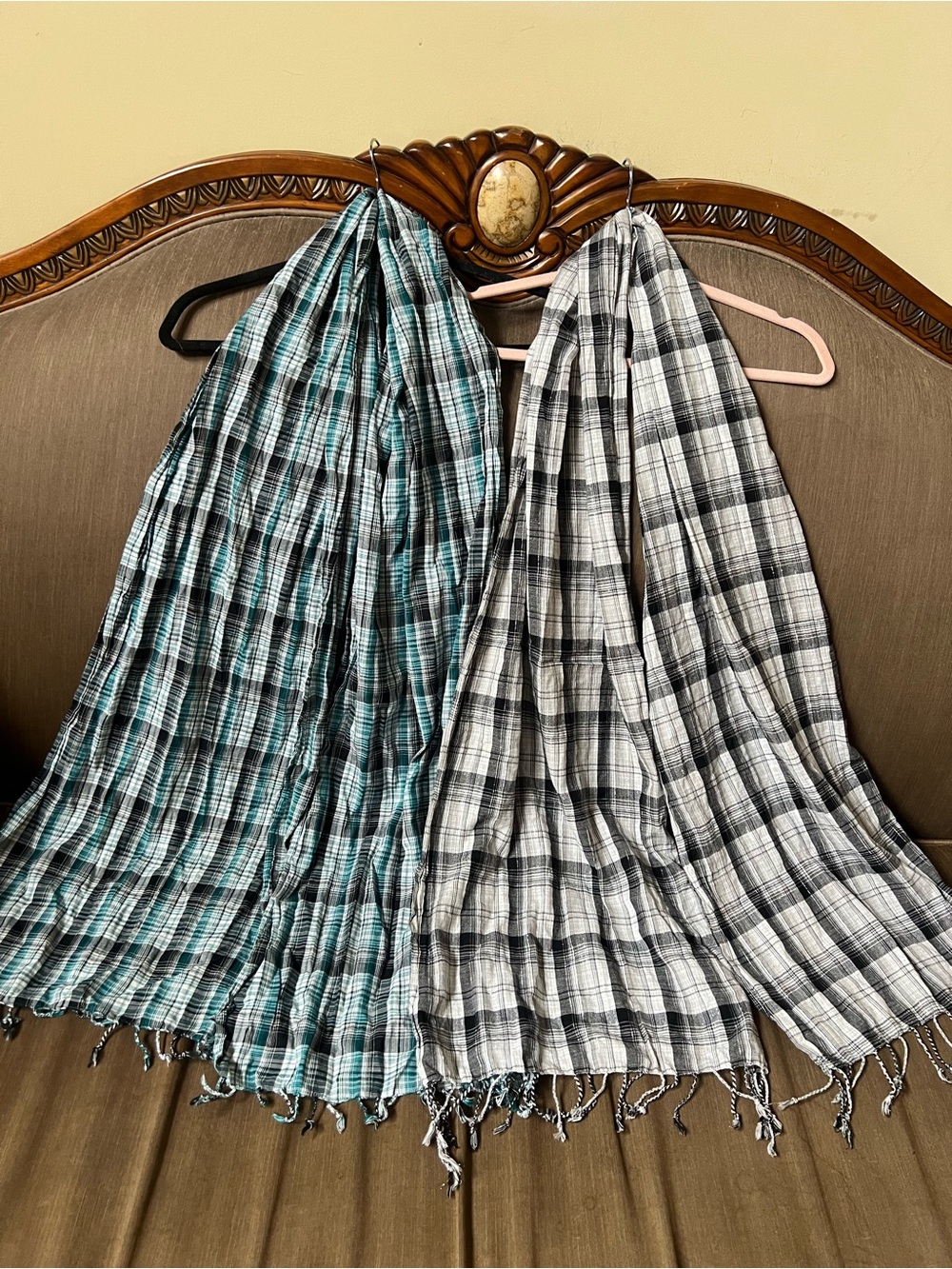 Lightweight Plaid Scarf - Teal & Black by